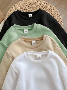 SHEIN Bộ 4 áo nỉ dài tay giữ ấm màu trơn dễ thương cho bé gái, thích hợp cho mùa thu/đông. - Nhiều màu - Xem 3