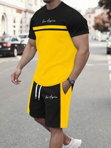 Manfinity Homme Men's Summer Casual Colorblock T-Shirt And Shorts Set - Multicolor - View 2