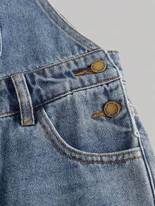 SHEIN Tween Girls  Fall/Winter Urban Street Cool Style Fashion Casual Korean Style Simple Basic Blue Denim Ripped Loose Fit Jumpsuit Overalls,For Girls Dailywear Costumes Fall/Winter Clothes And Back To School Clothes,Girls Streetwear Outfits,Girls Christmas Outfits,Tween Girls Denim Dress,10-Year-Old  Girls Denim Dress - Medium Wash - View 7