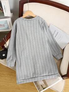 Tween Girls' Solid Ribbed Long Sleeve Pocket Casual Jacket - Grey - View 2