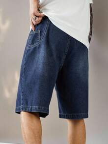 Manfinity EMRG Quần short denim Bermuda ống rộng thiết kế túi rộng cho nam - Rửa tối - Xem 6