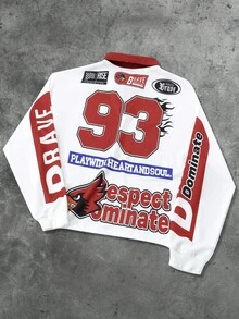 ROMWE MEN Street Life Camicia polo casual a maniche lunghe con stampa slogan, vestibilità ampia, adatta per l'autunno