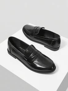 MOTF PREMIUM 女士新款法式复古PU皮平底鞋，黑色，百搭简约，休闲舒适，防滑，单踏板设计不伤脚，商务休闲鞋