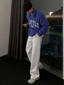 DAZY 男士字母刺绣四分之一拉链套头衫卫衣及长裤套装，秋季