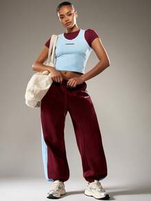MISSGUIDED MSGD Double Layer Cropped T-Shirt With Contrast Sleeves Short Sleeve Crew Neck Top - Multicolor - View 3