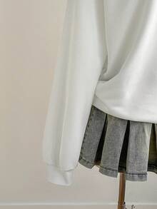 SHEIN Unity Women's Autumn Long Sleeve Bow Lace Embroidered Oblique Shoulder Sweatshirt - White - View 7