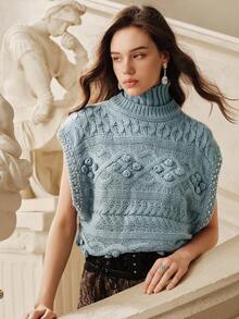 Savoree Classic Solid Color Rhinestone Embellished Turtleneck Knit Sweater Vest, Suitable For Fall, Autumn, Winter, Elegant, Chic, New Year, Casual, Christmas, Luxury