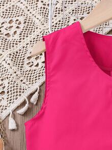 中學生女生荷葉邊裙子優雅2件式上衣套裝 - 玫紅色 - 查看 10