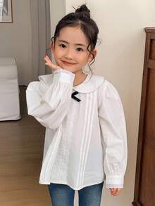 DAZY Young Girl' Doll Face Bubble Long Sleeve Shirt, Fall Clothes - White - View 5