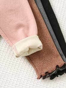 Cozy Pixies 4 قطع من السراويل الضيقة المصنوعة من الأقمشة الناعمة المحبوكة بألوان صلبة مع خصر متباين للأطفال البنات