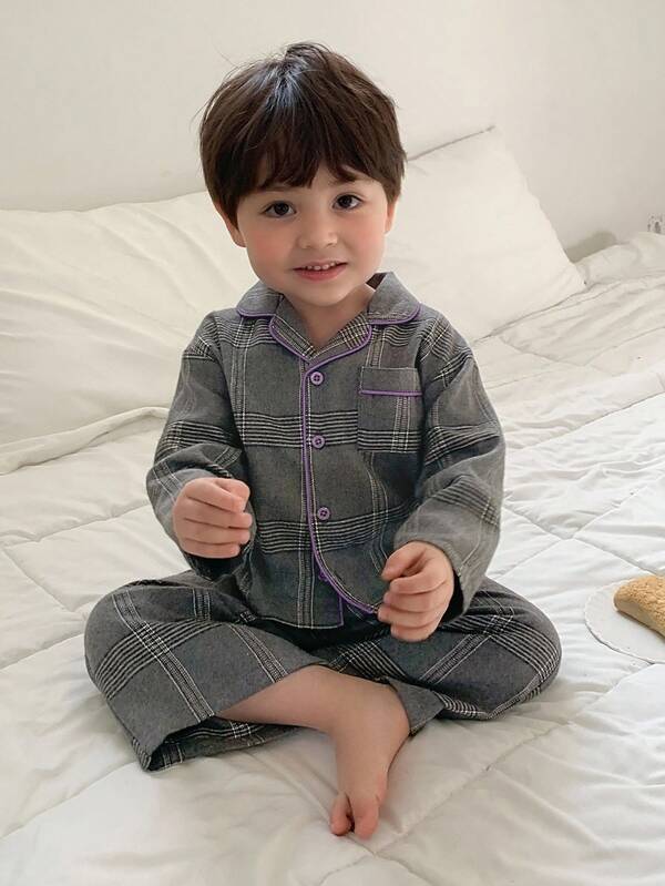 DAZY Baby Boy Plaid Korean Style Casual 2 Pieces Pajama Set Fall, Winter