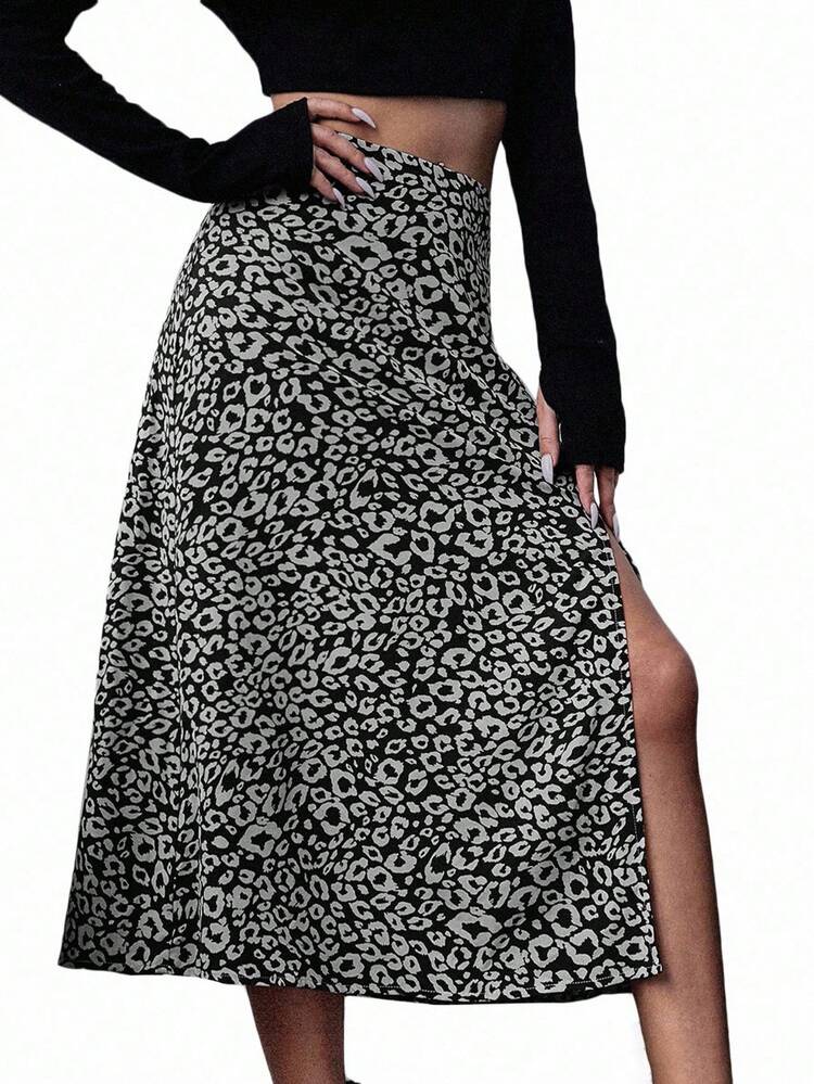 All Over Print Split Thigh Skirt