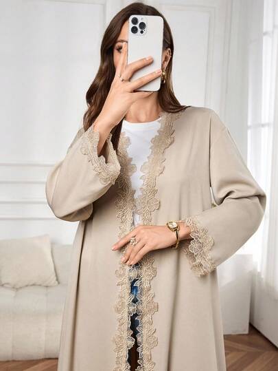 Al Najma 女士纯色落肩蕾丝边休闲百搭长袍