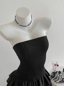Elamini Váy ngắn bodycon viền bèo nhún dệt kim màu đen, thời trang tối giản thanh lịch cho đám cưới, trường học, công sở, thường ngày, tiệc tùng, thu/đông - màu đen - Xem 5