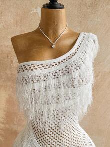 Soleia 秋冬款女士不对称领口修身迷你连衣裙（一件） - 白色 - 查看 3