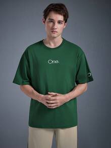 DRIFTMERE Men Letter Embroidery Tee For Summer Spring To Summer, Men Comfort And Soft Sports T-Shirts, Athleisure Style, Sporty Fashion - Dark Green - View 4