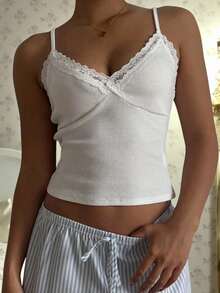 SHEIN EZwear Minimalist Casual Women Lace Camisole, Suitable For Summer - White - View 3