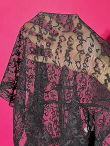 Slaydiva 2025 年夏季新品，适合生日派对、返校、校园风格、学生装、日常休闲装、度假装、邮轮旅行装、海滩装、日光浴装、网络流行装、街头装、性感俱乐部装、可调节肩带、紧身剪裁、植绒字母、网眼透明面料、黑色、女式连体裤 - 黑色 - 查看 7