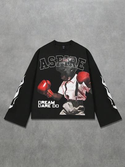 ROMWE MEN Street Life 男士超大短款印花T恤