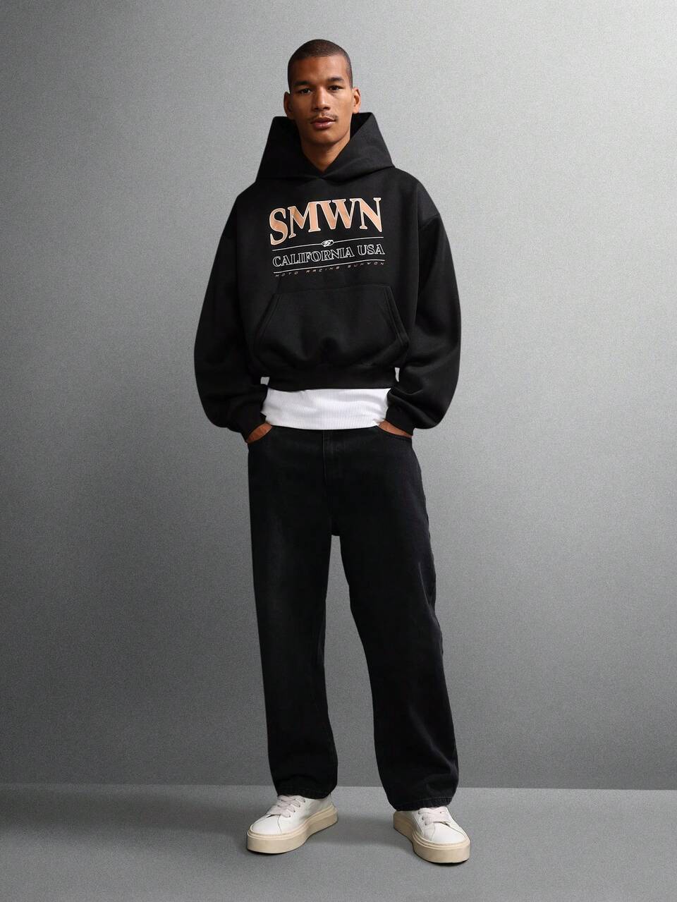 Logo Print Pullover Hoodie With Centre Pocket