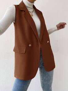 BizChic 2025 Automne/Hiver Nouveau manteau minimaliste sans manches à boutons devant de couleur unie, moderne et élégant pour les déplacements urbains quotidiens. Polyvalent pour Noël, Nouvel An, Thanksgiving, fête, plage, remise de diplôme. Convient pour les invités de mariage, l'hôte, les rendez-vous, les fêtes, les concerts, les brunchs, l'aéroport, pour de multiples occasions - Tabac - Voir 2