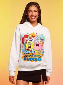 SpongeBob SquarePants | SHEIN Damen Lässig Lustiges süßes Cartoon & Buchstaben Grafik Lose Hoodie Sweatshirt, Frühling/Herbst, Drop-Shoulder
