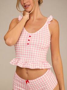 Enchnt 2 件套女士内衣套装，吊带背心和短裤，可爱 - 粉色 - 查看 2