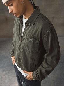 AXEPEAK Men's Long Sleeve Casual Washed Zip-Up Collar Jacket, Fall, Winter