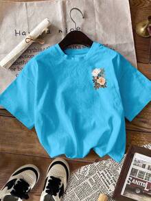 SHEIN LUNE 女士休闲图案短袖 T 恤，可爱夏季上衣，度假氛围