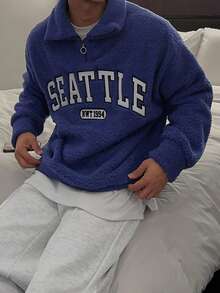 DAZY 男士字母刺绣四分之一拉链套头衫卫衣及长裤套装，秋季