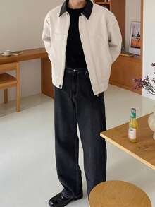 DAZY Men's Patchwork Collar Suede Fabric Beige Jacket And Coat, Autumn