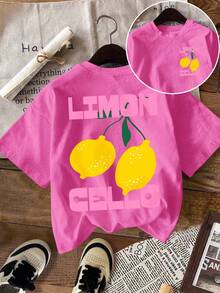 SHEIN LUNE Plus Size Summer Casual Lemon Letter Print T-Shirt - Hot Pink - View 3