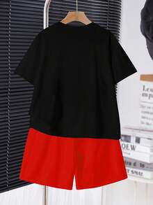 SHEIN Bộ quần short tay ngắn cổ tròn tối giản giản dị dành cho bé trai tuổi teen 2 món, phù hợp cho mùa hè - Nhiều màu - Xem 2