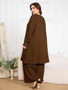 Al Najma Bộ đồ rộng rãi phong cách Ả Rập dành cho nữ cỡ lớn - màu nâu - Xem 2