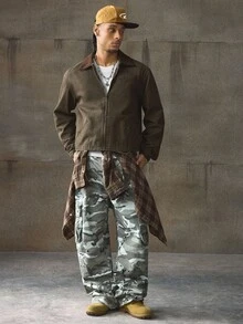 AXEPEAK Áo khoác nam màu tương phản, ve áo thời trang, áo khoác ngắn phong cách, mùa thu - màu nâu - Xem 3