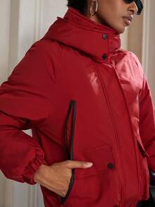 Aveloria Modichic Casual Fashionable Versatile Zipper Detachable Hooded Padded Coat, Solid Color Outerwear For Women