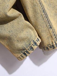 Manfinity Homme Men's Acid Wash Casual Loose Band Collar Denim Jacket With Zipper Front, Autumn, Fall - Brown - View 4