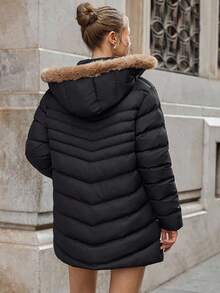 SHEIN Tall Glacier Edge Asymmetric-Zip Puffer Jacket - High-Neck, Wind-Resistant, Insulated Warmth With Hidden Side Pockets & Urban Luxe Finish - Black - View 2