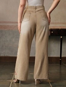 Anewsta Country Style Embroidered Women's Yellow Jeans - Yellow - View 2