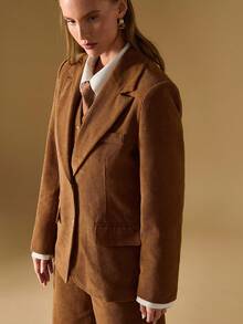 Briarwyn 女士时尚翻领单排扣灯芯绒西装外套 - 棕色 - 查看 7