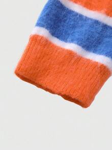 ROMWE MEN Prep 男士条纹长袖毛衣，宽松短款，秋冬 - 橘色 - 查看 5