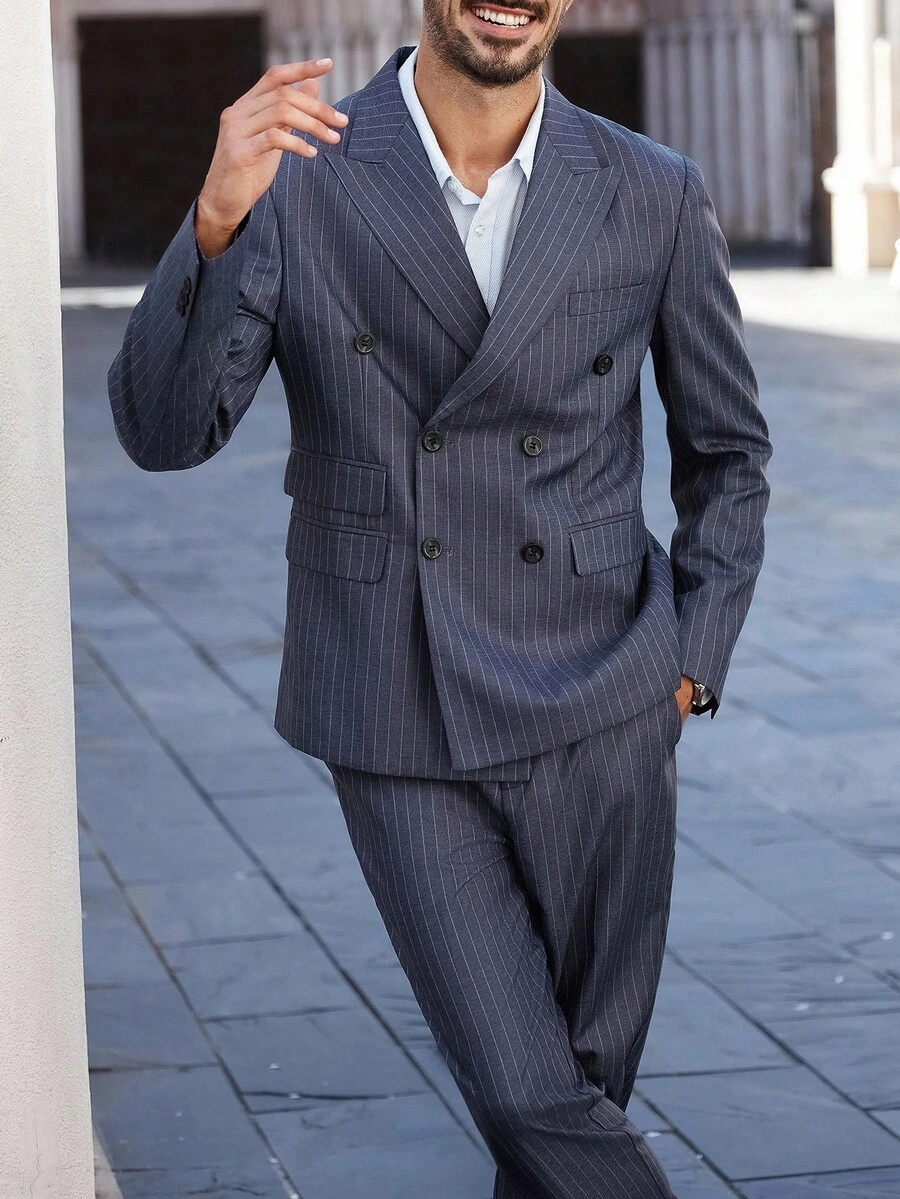 Calvornis Men's Fashionable Striped Print Double-Breasted Suit Set Sumwon Manfinity