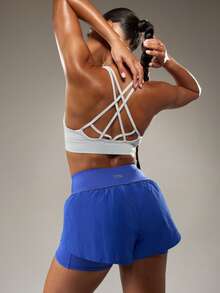 MISSGUIDED High Waisted Athletic Running Shorts With Layered Design For Active Women Workout Gym Training - Blue - View 1