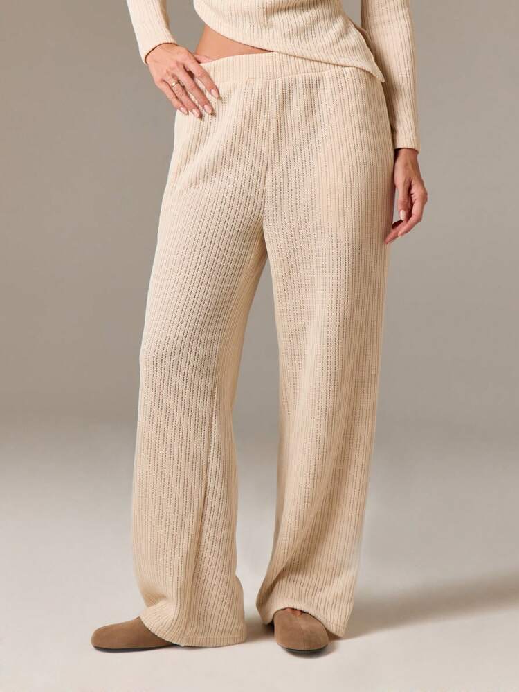 Ribbed Knit Crop Top And Wide Leg Pants Set