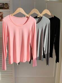 Comfortcana Casual Versatile Solid Color Modal Long Sleeve T-Shirt - Multicolor - View 3