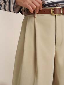 Airaco Pantalones casuales sueltos de pierna ancha y plisados de unicolor para mujer