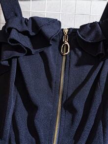 Franclia Bộ jumpsuit thanh lịch, duyên dáng với chi tiết bèo nhún và khóa kéo trang trí, màu đen tôn dáng. - Màu xanh hải quân - Xem 3