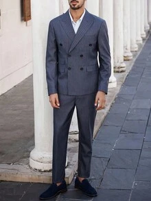 Calvornis Men's Fashionable Striped Print Double-Breasted Suit Set Sumwon Manfinity