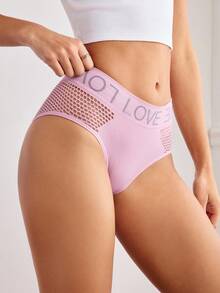 EasyFave 5pcs/Set Women's Letter Waistband Hollow Out Seamless Thong Panties - Multicolor - View 2