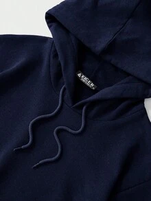 EURMUSE 100%Cotton Men Slogan & Cartoon Graphic Drawstring Hoodie - Navy Blue - View 4